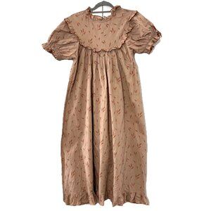 Fin & Vince Bib Midi Dress Womens M Linen Cotton Ruffle Hem Peasant Cottagecore